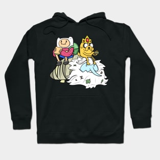 Finn and Jake eating Sammies on Ice King Hoodie